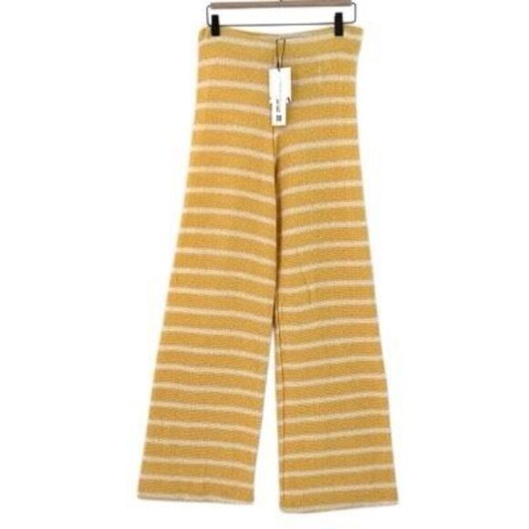 Zara Pants - NWT Zara Yellow White Striped Knit High-Rise Pull-On Flared Pants Size Medium